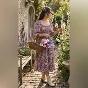 Ivy City Co Olivia Purple Floral Dress CottageCore Size Small